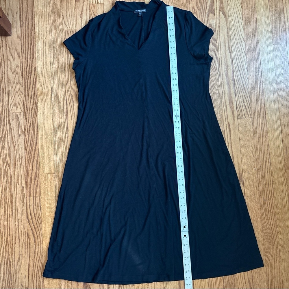 Eileen Fisher Women Maxi Shift Dress Black Tencel Stretch Short Sleeve 1X V neck - Picture 6 of 8